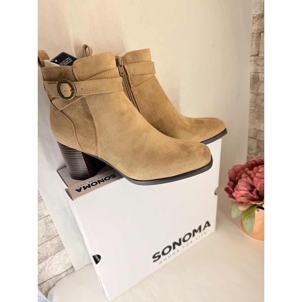 NEW: Sonoma Sonja  Suede Booties Women's 7.5 M Side Zip Ankle Heeled Shoes - Picture 13 of 16